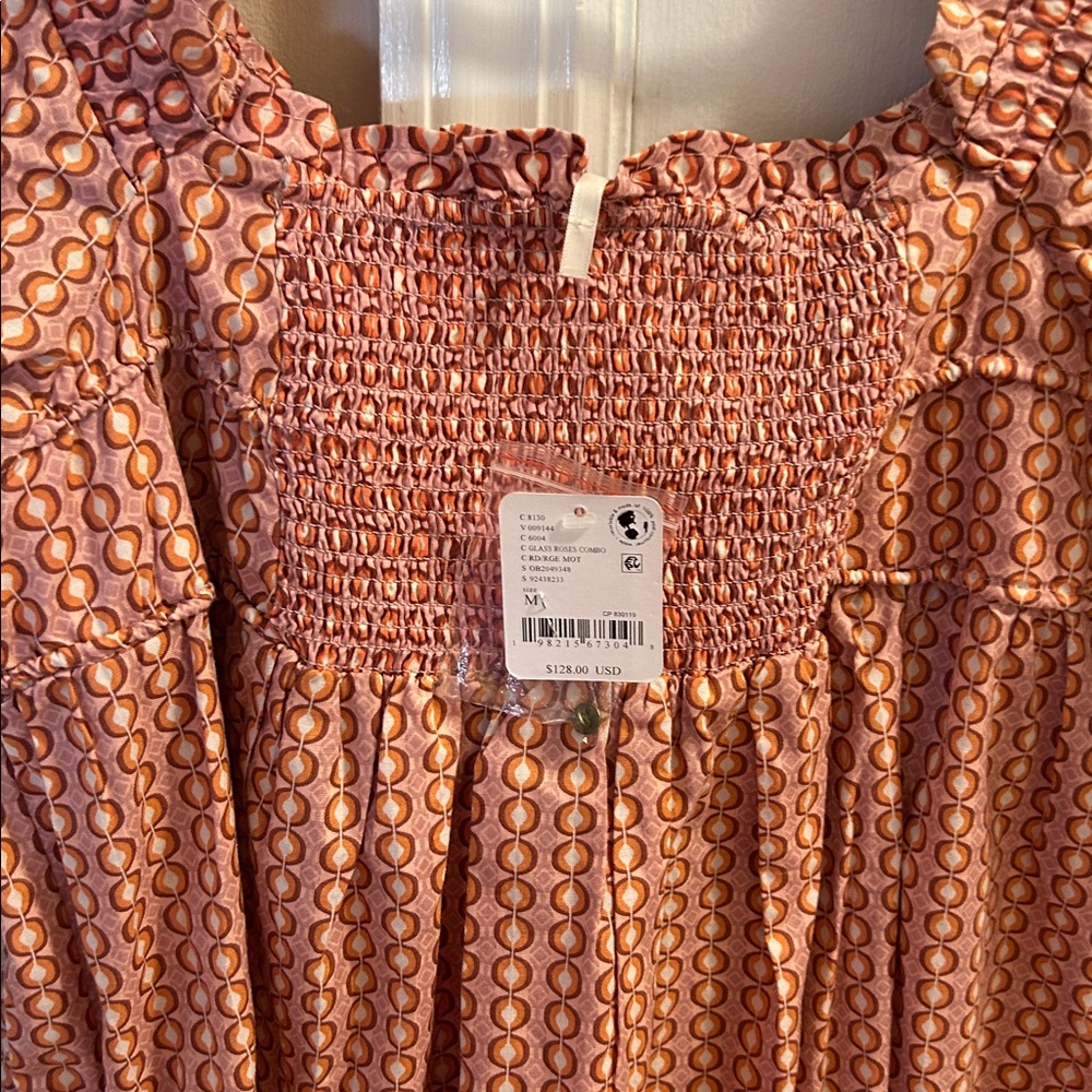 Free People new with tags Pink Patterned Smocked Long Sleeve Dress - Picture 5 of 5
